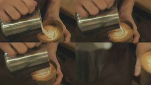 咖啡师在咖啡上画心形高清在线视频素材下载