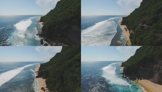 航拍热带岛屿海岸线和神秘空旷的白色沙滩。印尼巴厘岛。高清在线视频素材下载