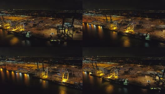 美国佛罗里达州迈阿密港航拍夜景高清在线视频素材下载