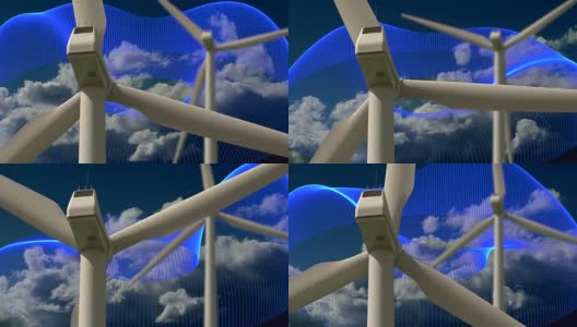 旋转的风力涡轮机与计算机动画背景高清在线视频素材下载