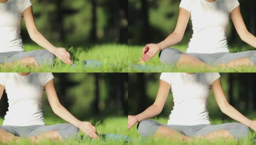 女人在公园里练习瑜伽高清在线视频素材下载