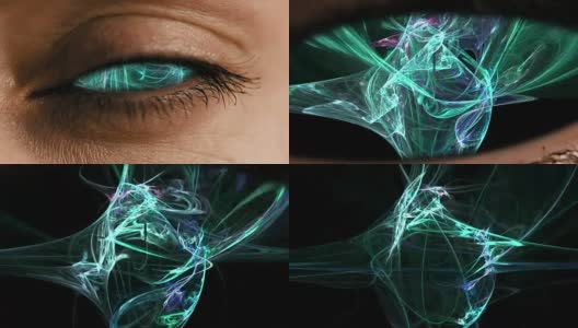 眼睛放大到虹膜与抽象的神经尘埃高清在线视频素材下载