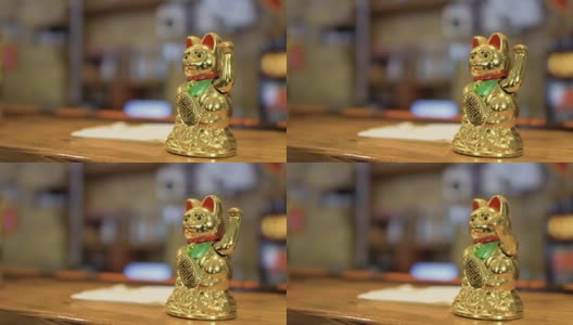 在韩国餐厅的吧台上挥舞着猫怪高清在线视频素材下载