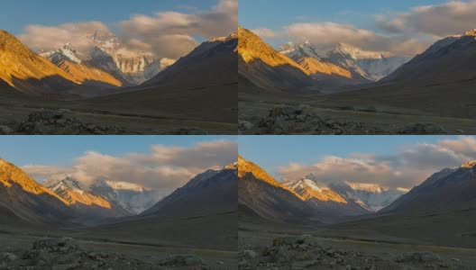 中国西藏珠穆朗玛峰大本营珠穆朗玛峰移动云场景4K时间流逝高清在线视频素材下载