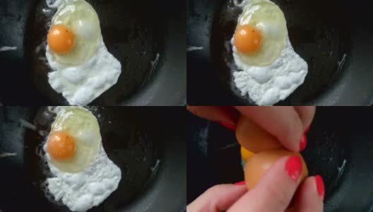 鸡蛋是在平底锅里煎的高清在线视频素材下载