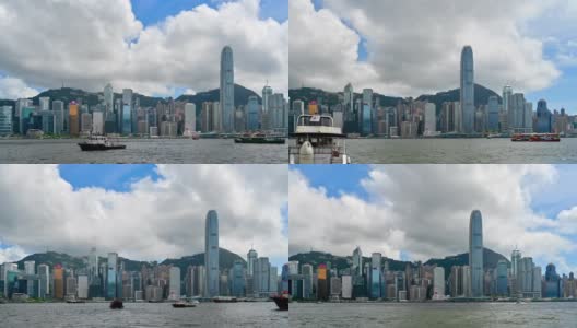 香港维多利亚湾的移动云与香港天际线高清在线视频素材下载