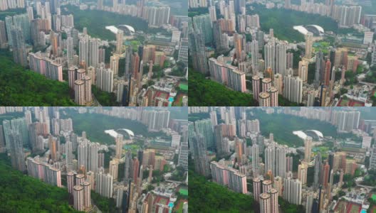 无人机鸟瞰图香港城市与多云和摩天大楼-现代城市商业区高清在线视频素材下载