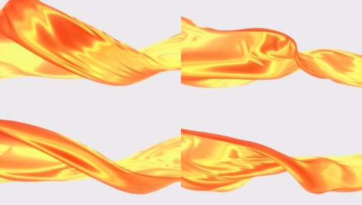 橙色抽象动态布艺动画在白色的背景。彩缎面料飞扬。豪华的抽象模式。3 d渲染。4K，超高清分辨率高清在线视频素材下载