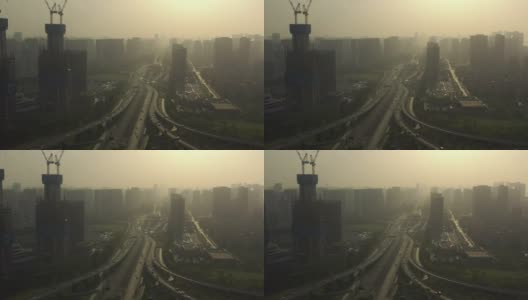 日落时分，光杭州交通道路立交，城市景观建设航拍全景4k中国高清在线视频素材下载