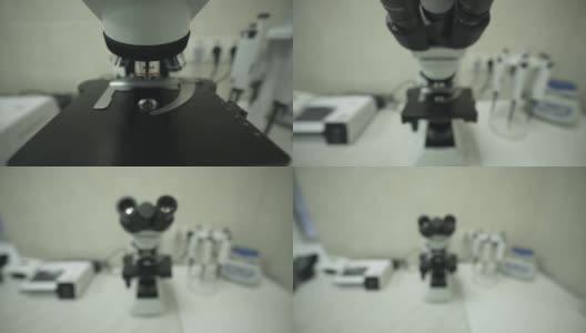 实验室里的新式显微镜。医学研究与分析的概念、背景、微生物学高清在线视频素材下载