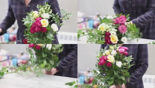 在花店插花的女花匠高清在线视频素材下载