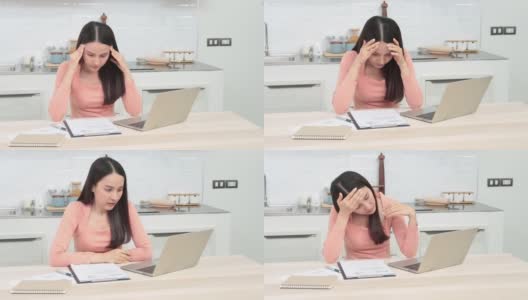 一个美丽的亚洲女人在笔记本电脑上工作认真的在家工作是新的常态高清在线视频素材下载