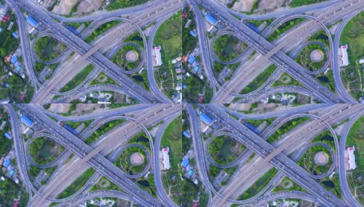 俯视图公路与高速公路、高速公路与高速公路的详细交叉高清在线视频素材下载