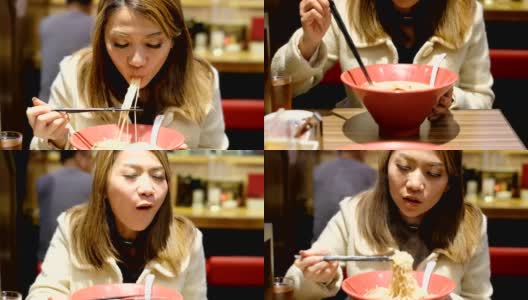 亚洲女人吃热日本拉面高清在线视频素材下载