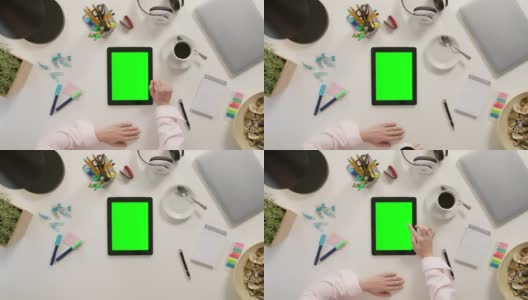 手指在绿色触摸屏上滚动高清在线视频素材下载