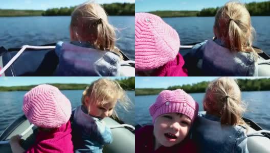 孩子们乘坐摩托艇在湖上飞翔高清在线视频素材下载