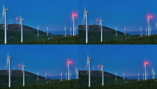 4K:午夜蓝天上的风力涡轮机高清在线视频素材下载
