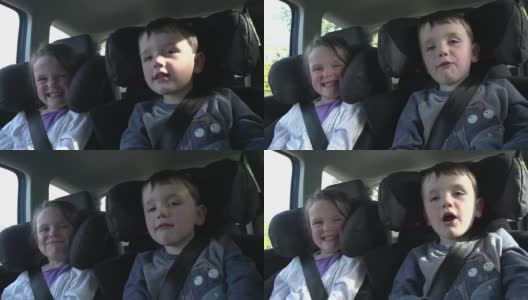 乘坐家庭汽车旅行的孩子们高清在线视频素材下载