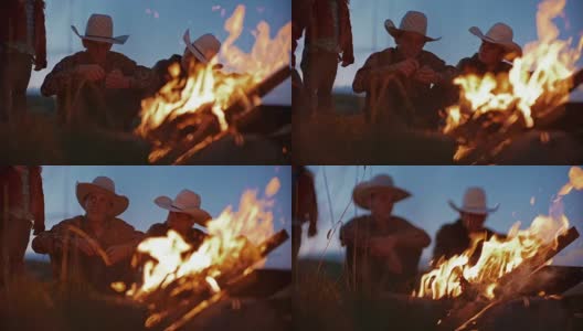 犹他州牧场主一家在篝火旁高清在线视频素材下载