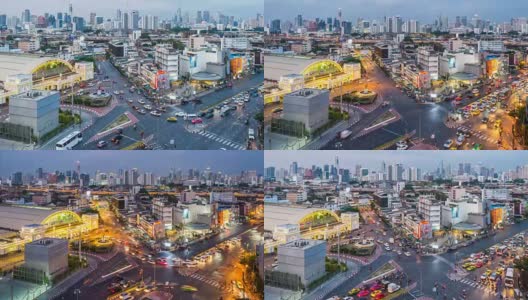 泰国曼谷的城市景观和交通的时间流逝。从白天到夜晚的时间流逝。高清在线视频素材下载
