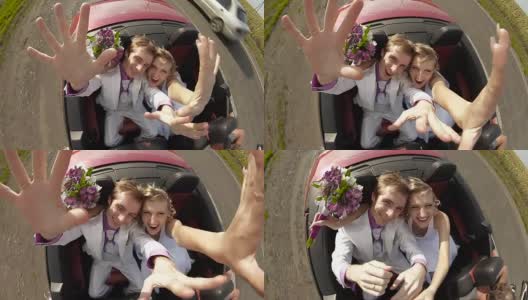 快乐的新婚夫妇在车里高清在线视频素材下载