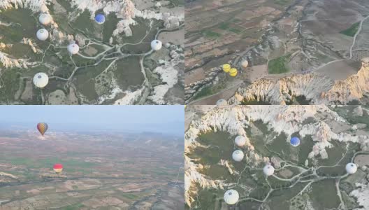 从空中俯瞰卡帕多西亚上空的几个热气球高清在线视频素材下载