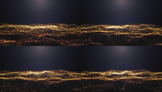 4k抽象渲染循环粒子金色闪光的黑色背景。高清在线视频素材下载