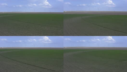 农作物和风车的鸟瞰图高清在线视频素材下载