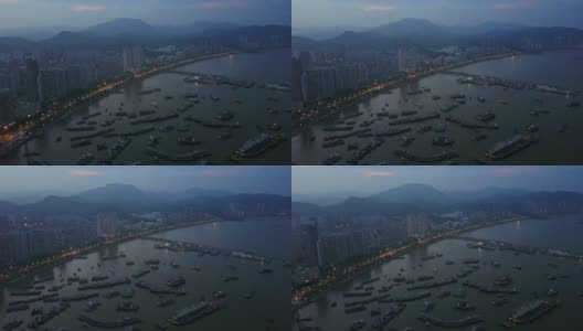 夜间珠海湾市景港口停车航拍4k中国全景图高清在线视频素材下载