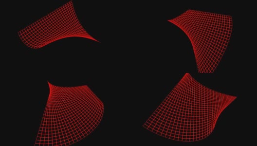 红色柔性线框表面旋转在深黑色的背景- 3D渲染视频剪辑高清在线视频素材下载