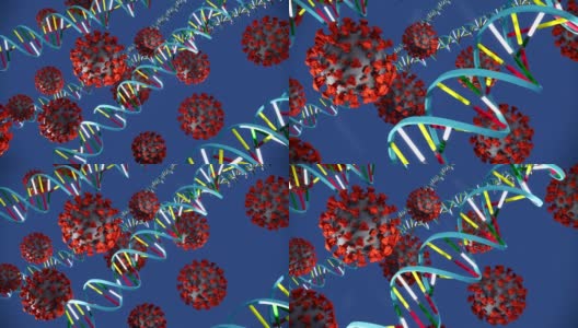 新型冠状病毒、Covid-19、2019-nCoV、Sars、Mers、H1N1、流感疫情传播微观视图、全球致命病毒感染、冠状病毒大流行危机近景、流感病毒微观视图、医疗用dna背景视频高清在线视频素材下载