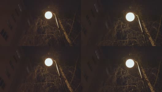 在冬季的夜晚，独灯照亮了居住城区高清在线视频素材下载