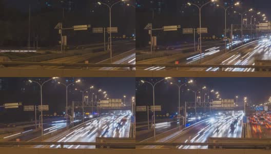北京二环夜间交通拥堵高清在线视频素材下载