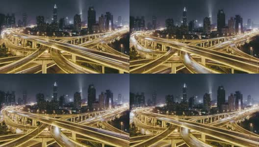 T/L WS HA TU City Traffic and Intersection at Night /上海，中国高清在线视频素材下载