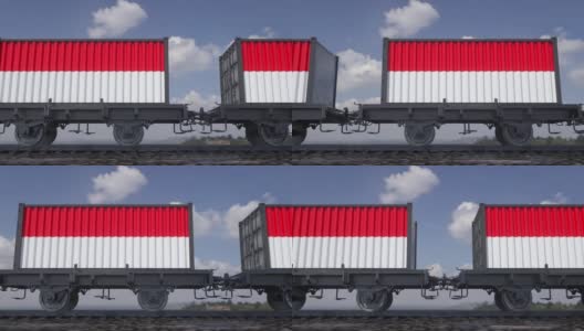印有印尼国旗的集装箱。铁路运输高清在线视频素材下载