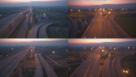 4K:高速公路多层交叉口空中Hyperlapse无人机视图。高清在线视频素材下载