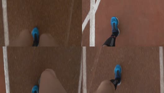 特写慢动作pov的运动员的脚跑在跑道上高清在线视频素材下载