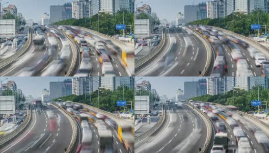 时间流逝的繁忙交通和现代建筑在北京城市，中国。高清在线视频素材下载