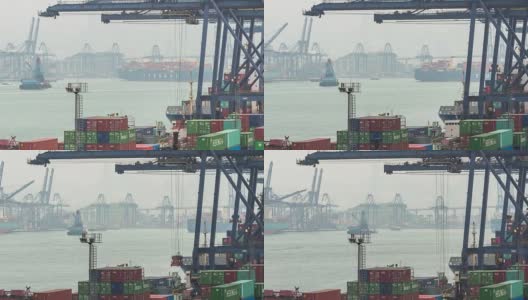 货柜港口，香港中部，摇摄左时移。高清在线视频素材下载