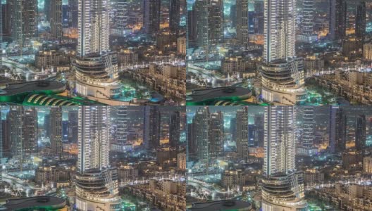 迪拜市中心的夜晚时光流逝。从上面俯视高清在线视频素材下载