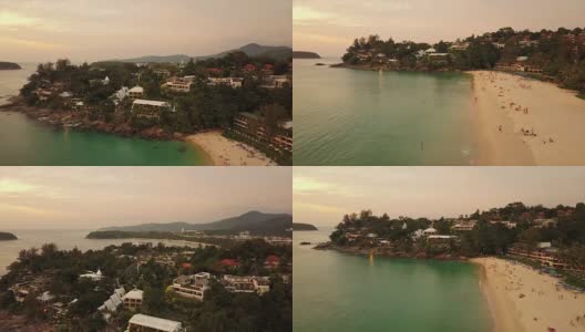 日落天空普吉岛著名海滩海岸线空中全景4k泰国高清在线视频素材下载