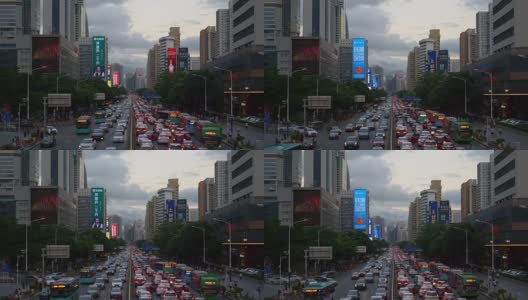 暮光深圳市区交通街道大桥全景4k中国高清在线视频素材下载