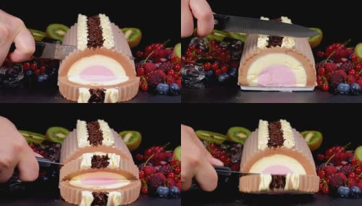 巧克力香草草莓水果冰淇淋高清在线视频素材下载