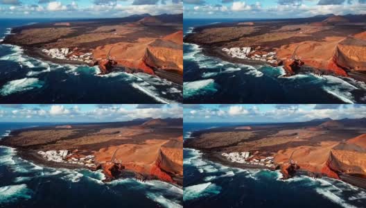 飞过加那利群岛兰萨罗特岛的厄尔戈弗火山湖高清在线视频素材下载