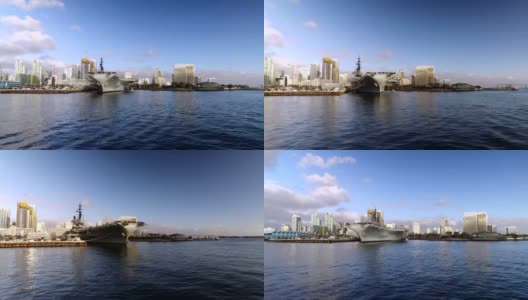 在圣地亚哥拍摄的中途岛号航空母舰高清在线视频素材下载