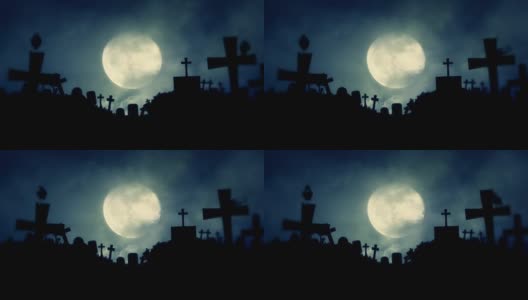 可怕的墓地和幽灵雾夜的乌鸦高清在线视频素材下载