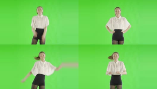 白人女子绿色屏幕剪出爱尔兰踢踏舞者高清在线视频素材下载