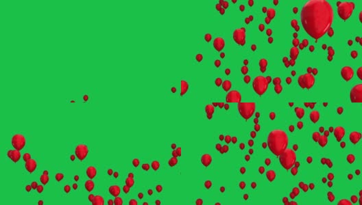 红色气球从下到上，隔离在绿色屏幕背景4K高清在线视频素材下载
