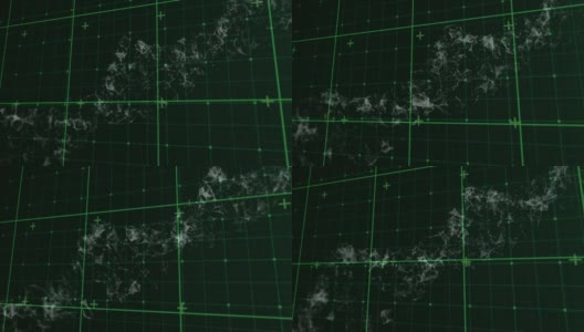 动画绿色网格旋转粒子结构，在黑色背景高清在线视频素材下载
