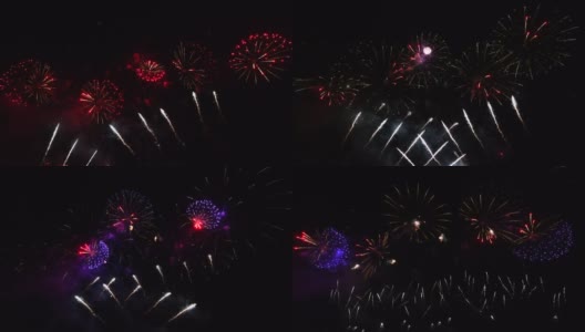 深夜空上的真正彩色烟花，2022年7月4日独立日庆祝活动，4k高质量镜头高清在线视频素材下载